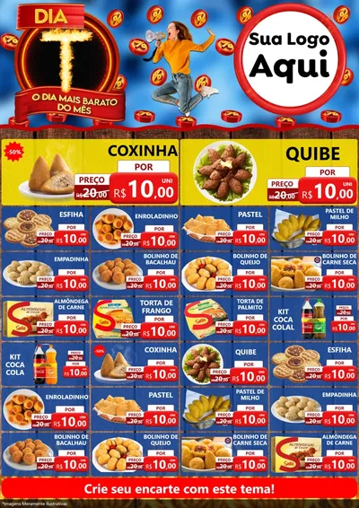 Modelo de Encarte para Encarte A4 Vertical com o tema Dia T - O Dia Mais Barato Do Mês para Salgadaria