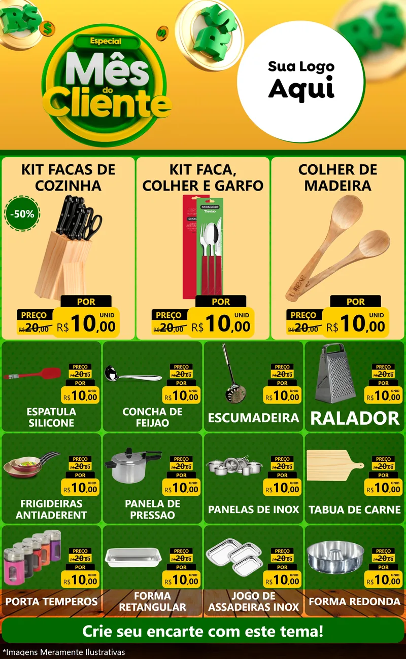Modelo de Encarte para Encarte Grande com o tema Especial Mês do Cliente para Utilidades Domésticas