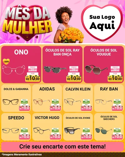 Modelo de Rede Social para Feed Instagram com o tema Mês da Mulher para Óticas