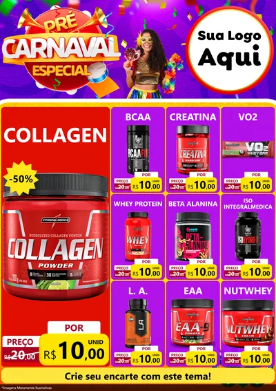 Modelo de Encarte para Encarte A4 Vertical com o tema Pré-Carnaval Especial para Suplementos alimentares