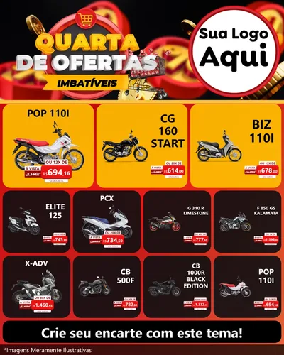 Modelo de Rede Social para Feed Instagram com o tema Quarta de Ofertas Imbatíveis para Concessionaria de Motos