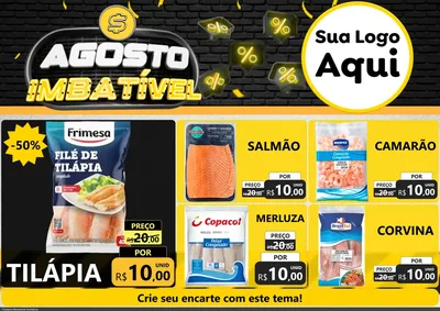 Modelo de Encarte para Encarte A4 Horizontal com o tema Agosto Imbatível para Peixaria