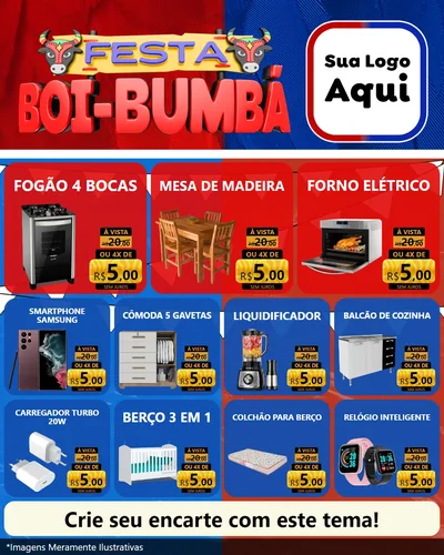 Modelo de Rede Social para Feed Instagram com o tema Festa Boi Bumbá para Móveis e Eletro
