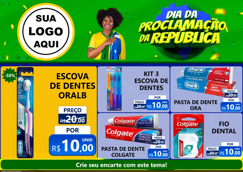 Modelo de Encarte para Encarte A4 Horizontal com o tema Dia Da Proclamação Da República para Higiene Pessoal