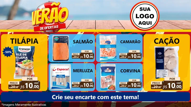 Modelo de TV para TV Horizontal com o tema Verão de Ofertas para Peixaria
