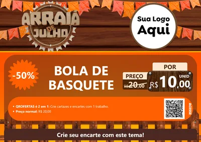 Modelo de Cartaz para Cartaz A4 Horizontal com o tema Arraiá de Julho - Junina para Artigos Esportivos
