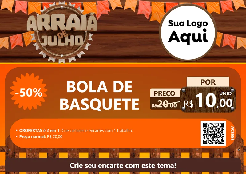 Modelo de Cartaz para Cartaz A4 Horizontal com o tema Arraiá de Julho - Junina para Artigos Esportivos