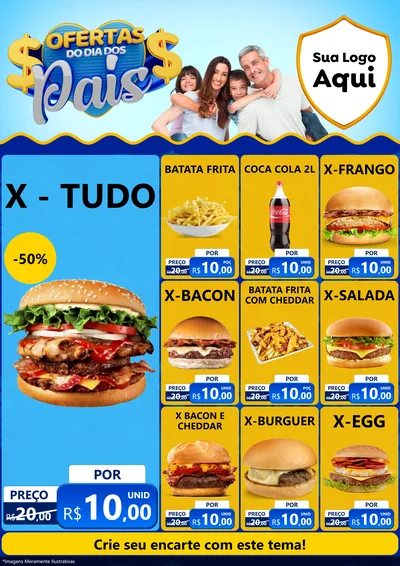Modelo de Encarte para Encarte A4 Vertical com o tema Ofertas do Dia dos Pais para Hamburgueria