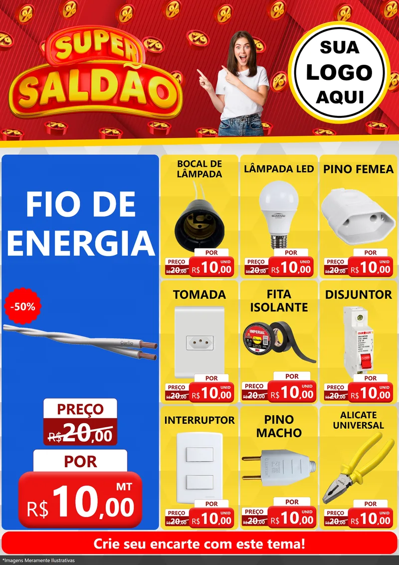 Modelo de Encarte para Encarte A4 Vertical com o tema Super Saldão para Materiais Elétricos