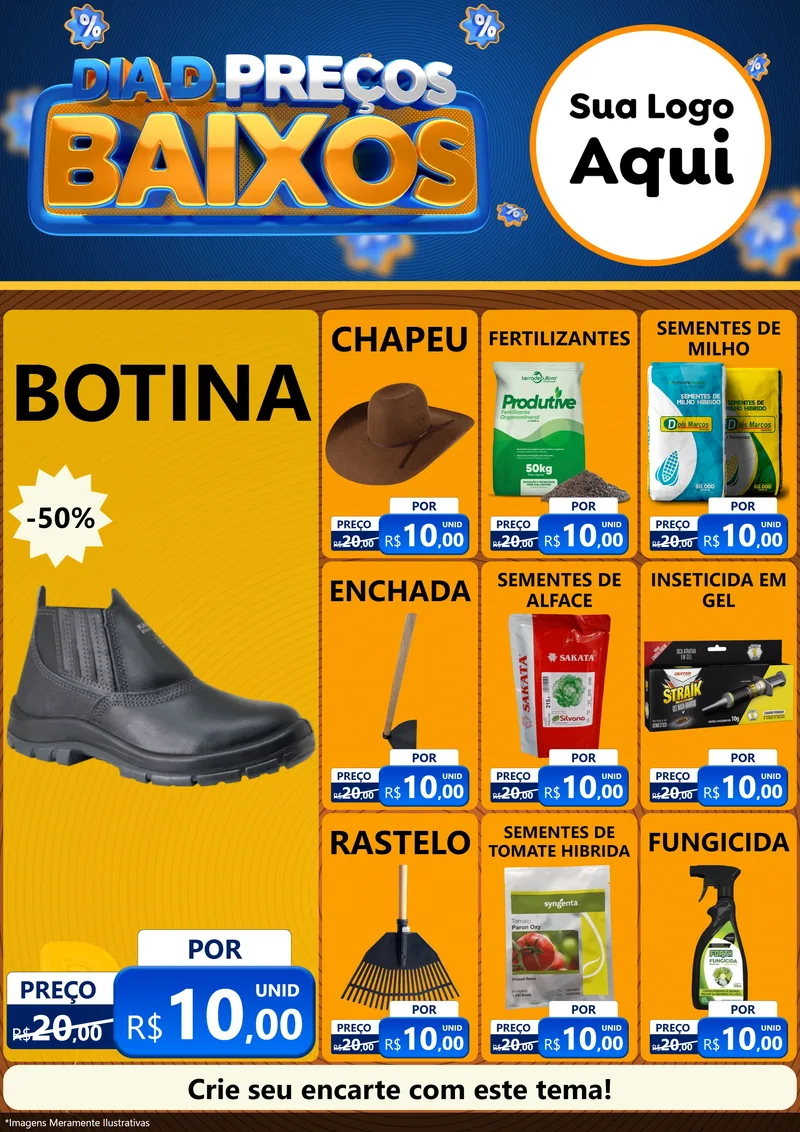 Modelo de Encarte para Encarte A4 Vertical com o tema Dia D Preço Baixo para Agropecuária
