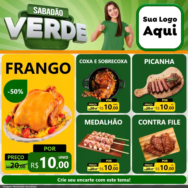 Modelo de Rede Social para Feed Facebook com o tema Sabadão Verde para Assados