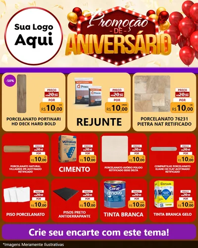 Modelo de Rede Social para Feed Instagram com o tema Promoção de Aniversário para Pisos e revestimentos