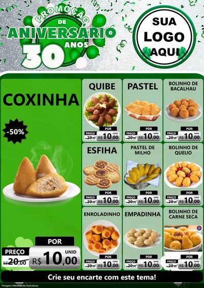 Modelo de Encarte para Encarte A4 Vertical com o tema Promoção de Aniversário - 30 Anos para Salgadaria
