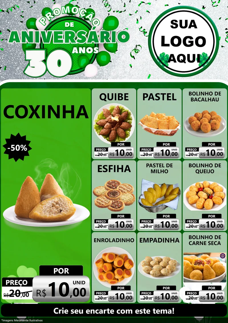 Modelo de Encarte para Encarte A4 Vertical com o tema Promoção de Aniversário - 30 Anos para Salgadaria