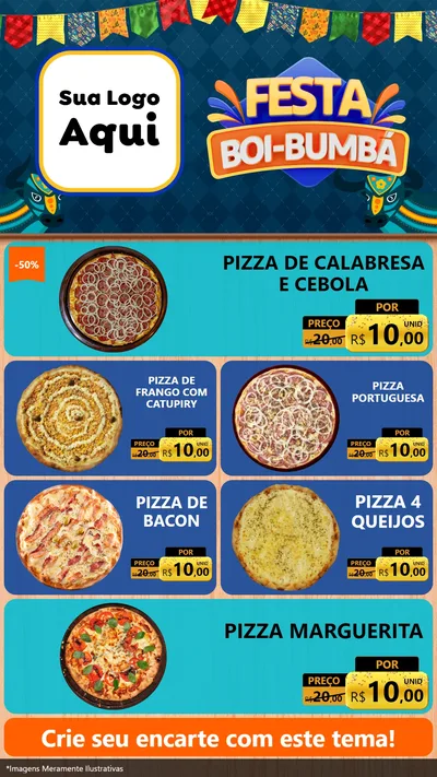 Modelo de TV para TV Vertical com o tema Festa Boi Bumbá para Pizzaria