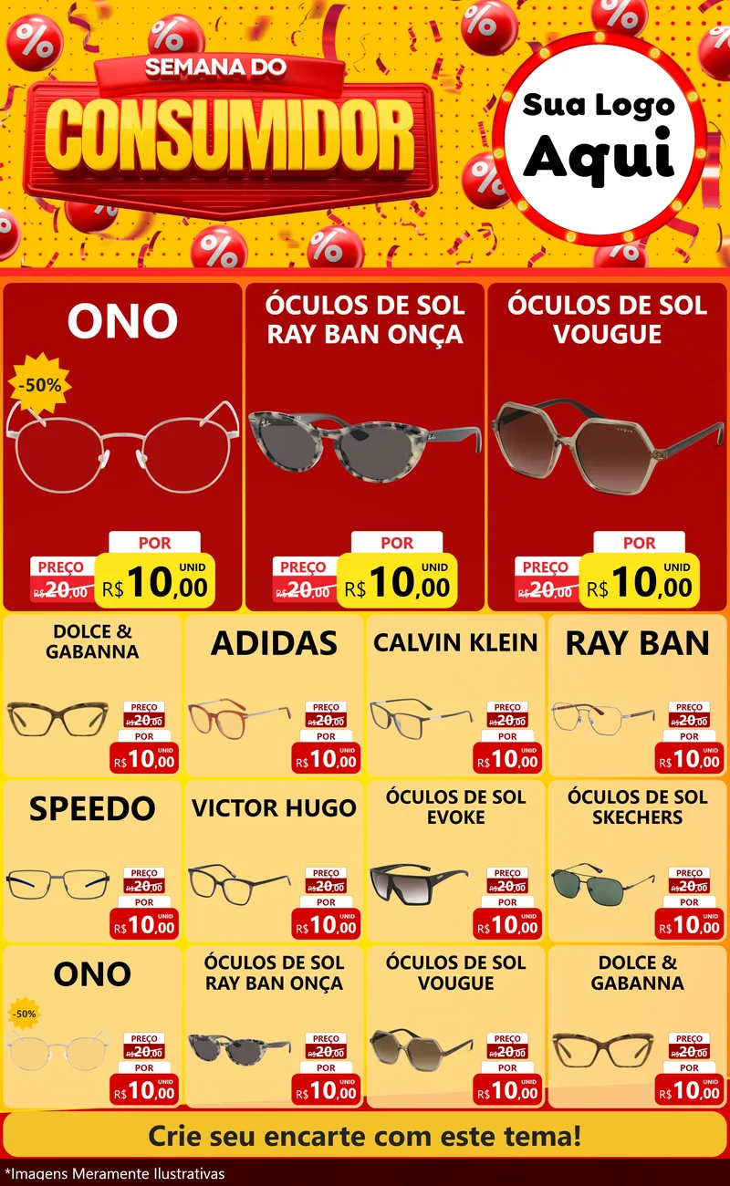 Modelo de Encarte para Encarte Grande com o tema Semana do Consumidor para Óticas