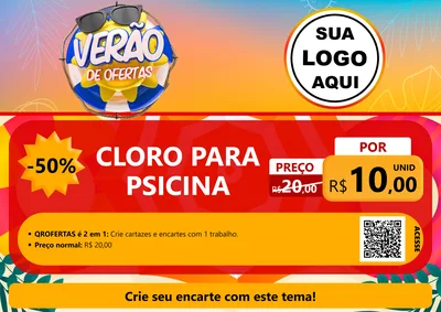 Modelo de Cartaz para Cartaz A4 Horizontal com o tema Verão de Ofertas para Produtos para Piscina