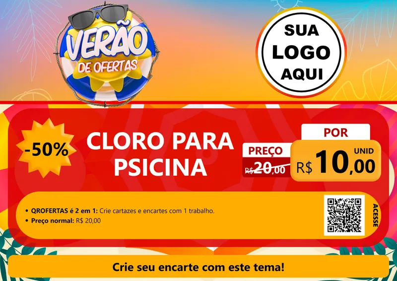 Modelo de Cartaz para Cartaz A4 Horizontal com o tema Verão de Ofertas para Produtos para Piscina