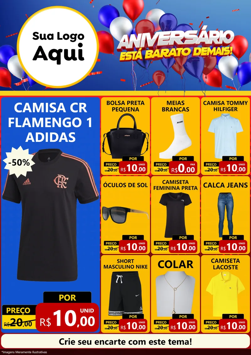 Modelo de Encarte para Encarte A4 Vertical com o tema Aniversário para Roupas e acessórios