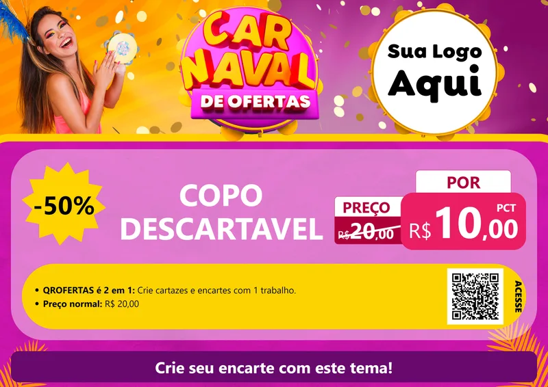 Modelo de Cartaz para Cartaz A4 Horizontal com o tema Carnaval de Ofertas para Embalagens