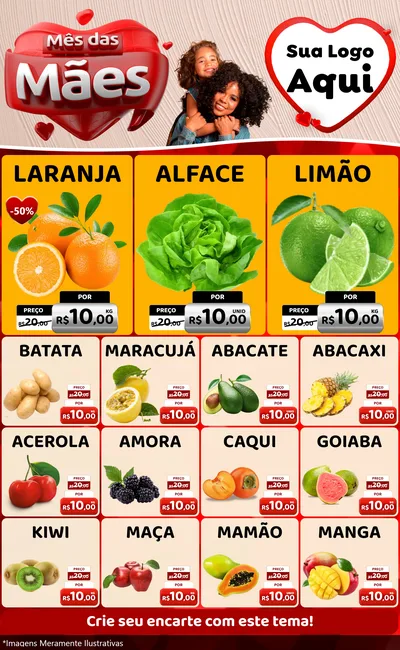Modelo de Encarte para Encarte Grande com o tema Mês das Mães para Hortifrúti