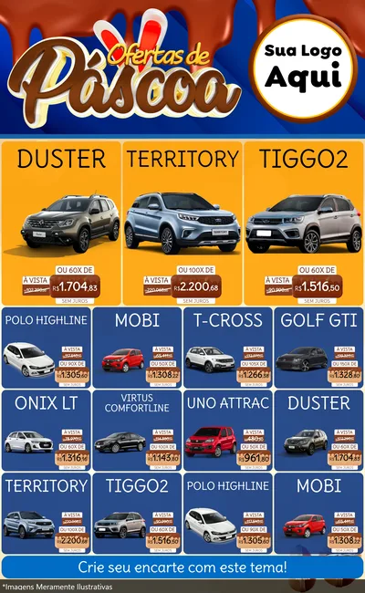 Modelo de Encarte para Encarte Grande com o tema Ofertas de Páscoa para Concessionaria de Carros