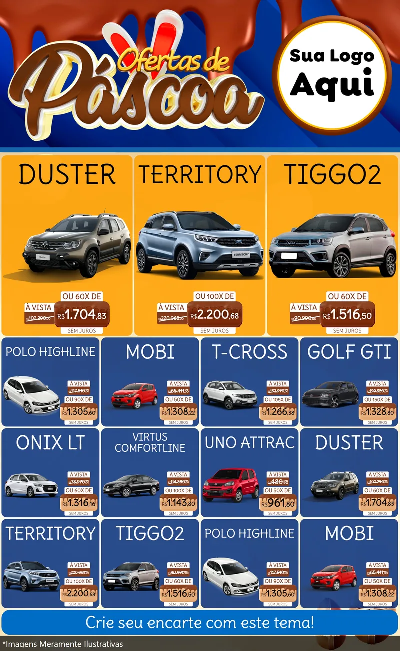 Modelo de Encarte para Encarte Grande com o tema Ofertas de Páscoa para Concessionaria de Carros
