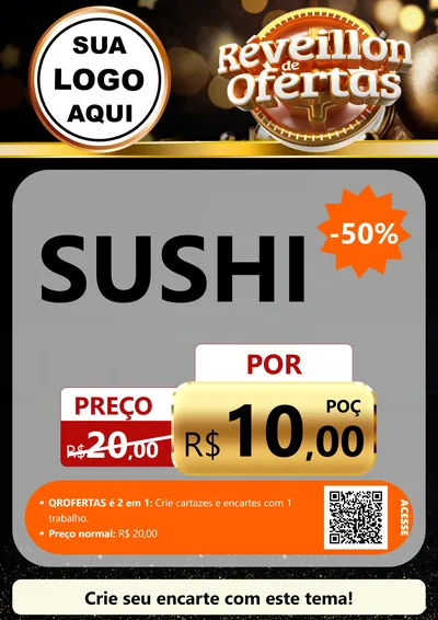 Modelo de Cartaz para Cartaz A4 Vertical com o tema Réveillon de Ofertas para Comida japonesa