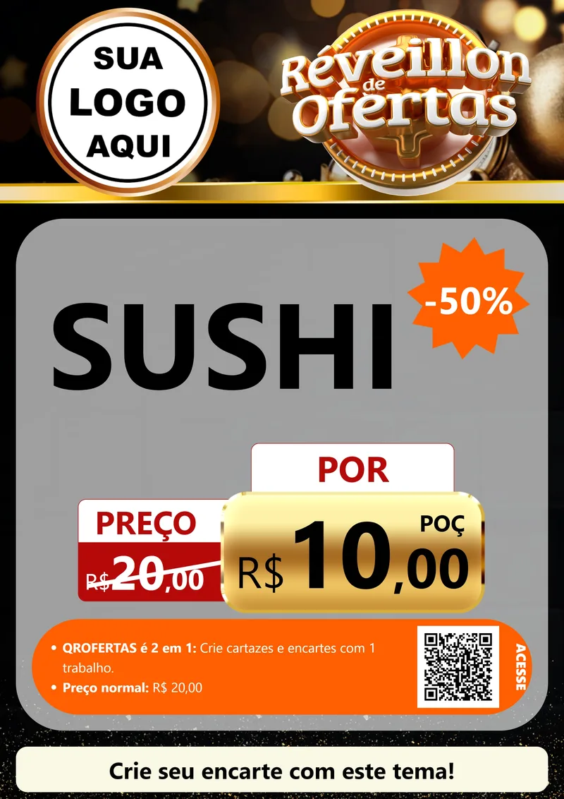Modelo de Cartaz para Cartaz A4 Vertical com o tema Réveillon de Ofertas para Comida japonesa
