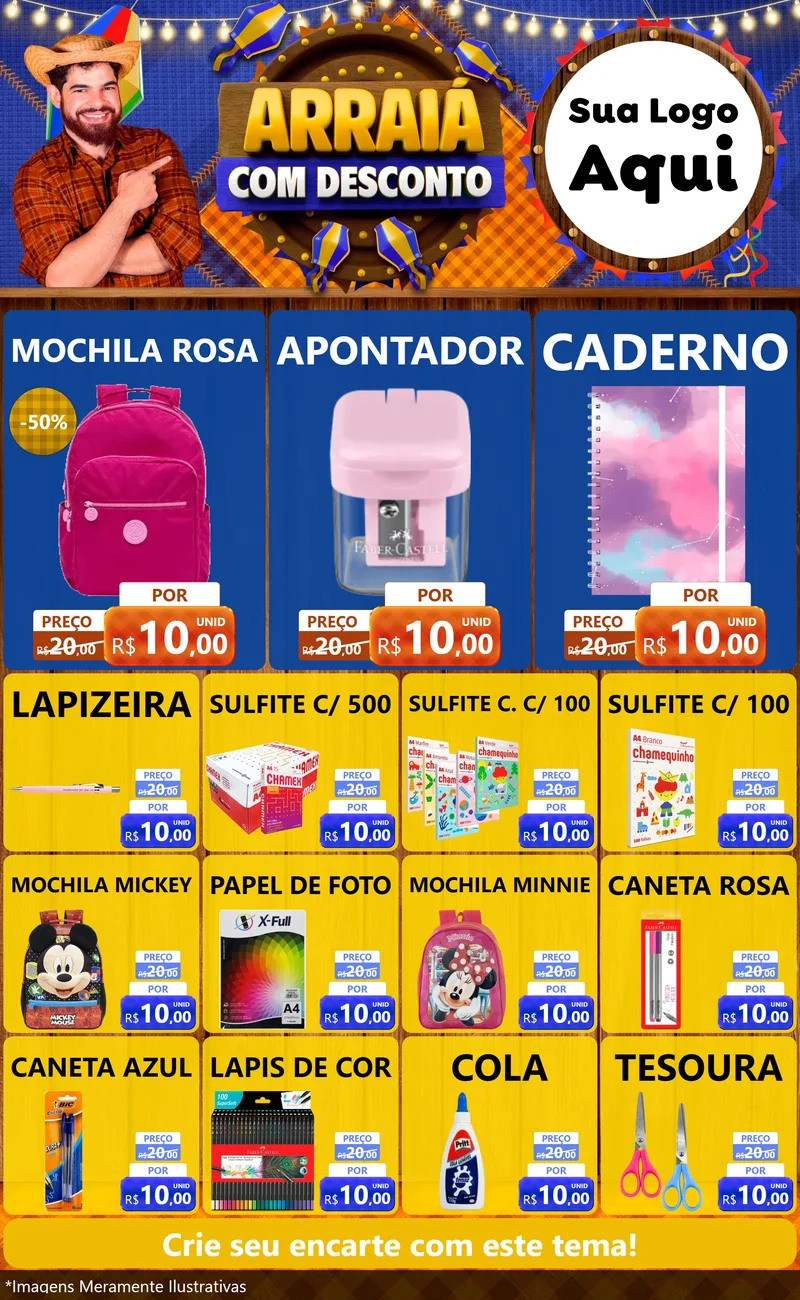 Modelo de Encarte para Encarte Grande com o tema Arraiá Com Desconto para Papelaria