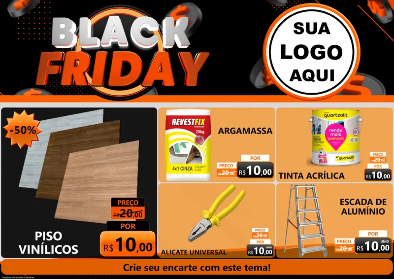 Modelo de Encarte para Encarte A4 Horizontal com o tema Black Friday para Material para Construção