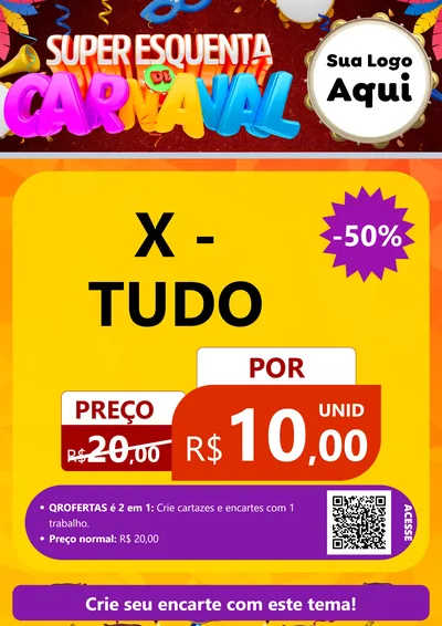 Modelo de Cartaz para Cartaz A4 Vertical com o tema Super Esquenta de Carnaval para Hamburgueria