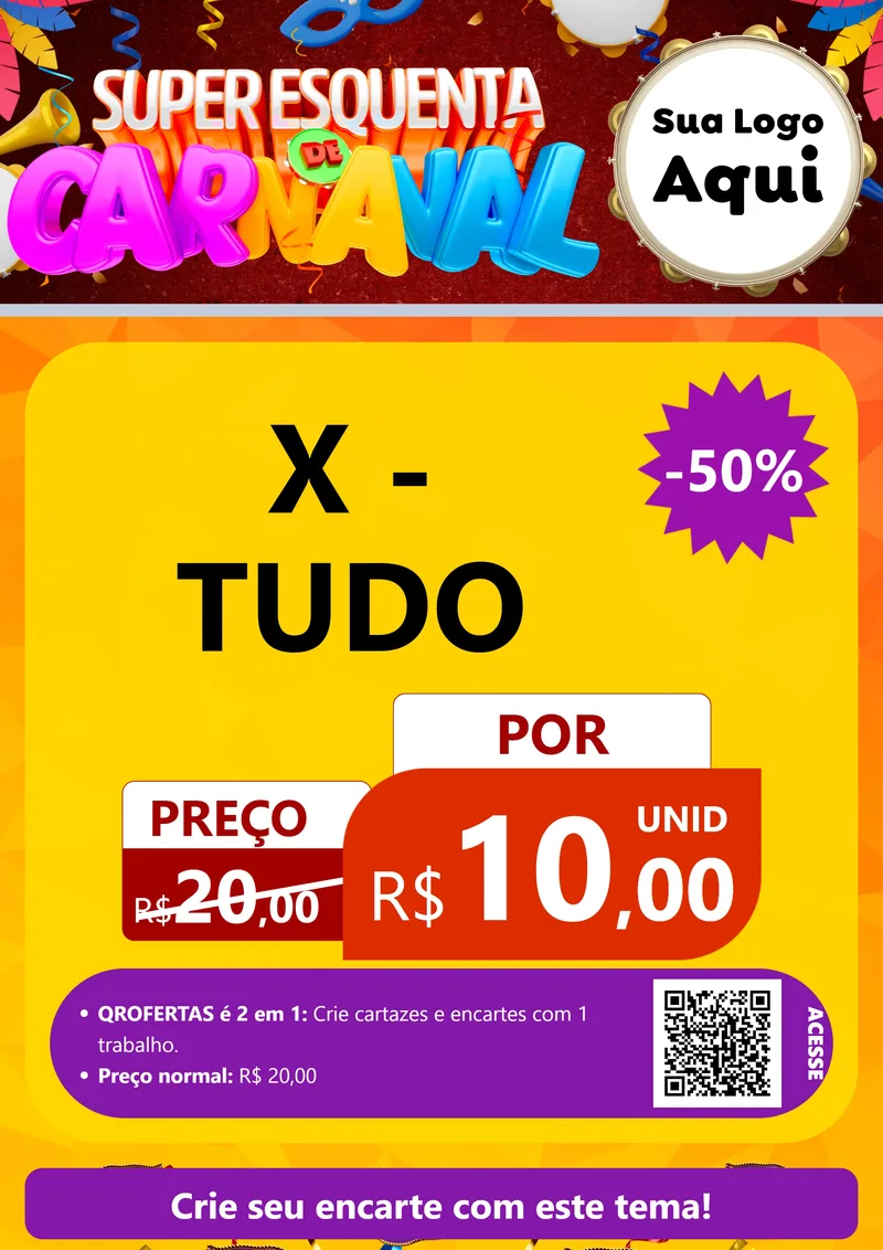 Modelo de Cartaz para Cartaz A4 Vertical com o tema Super Esquenta de Carnaval para Hamburgueria