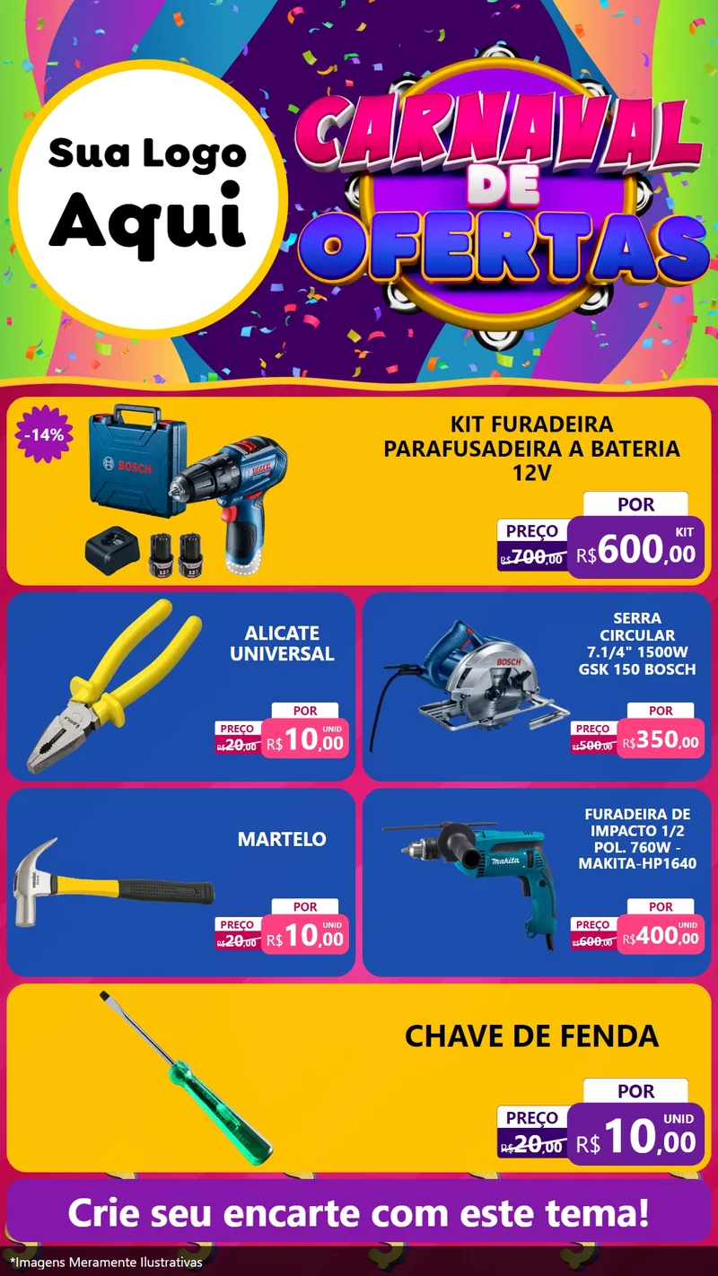 Modelo de TV para TV Vertical com o tema Carnaval de Ofertas para Maquinas e Ferramentas