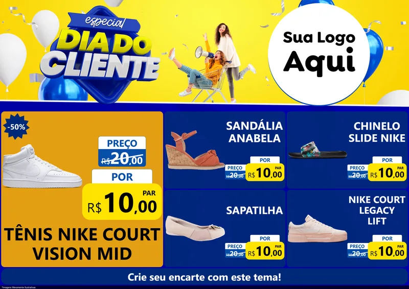 Modelo de Encarte para Encarte A4 Horizontal com o tema Especial Dia do Cliente para Calçados