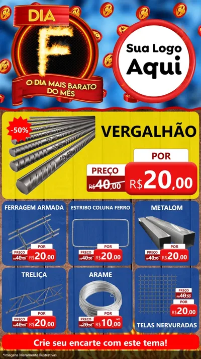 Modelo de Rede Social para Stories com o tema Dia F - O Dia Mais Barato Do Mês para Ferragens