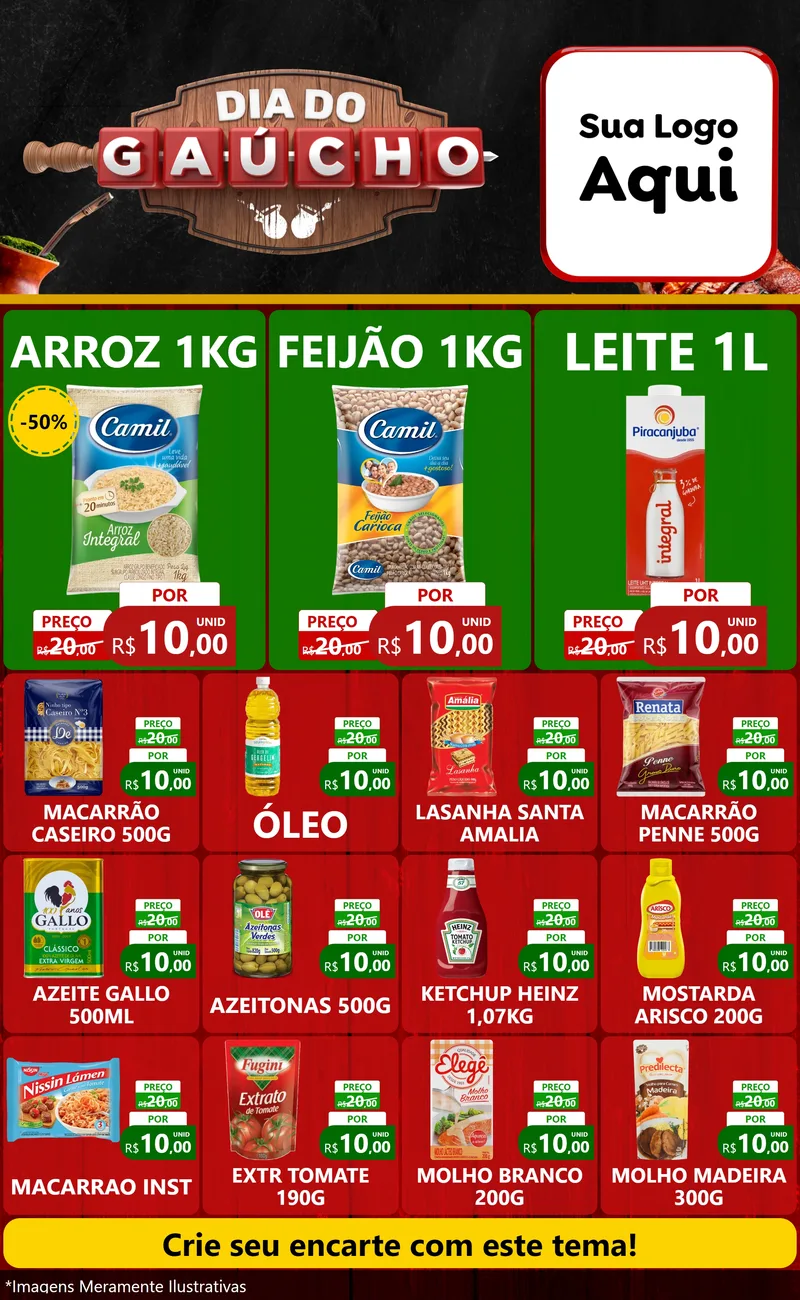 Modelo de Encarte para Encarte Grande com o tema Dia do Gaúcho para Supermercado