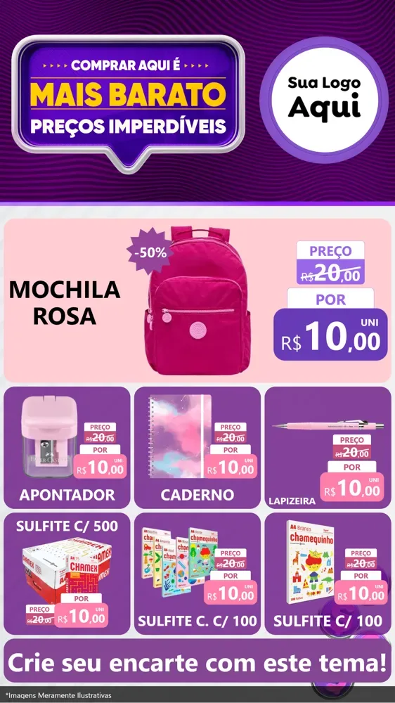 Modelo de Rede Social para Stories com o tema Mais Barato para Papelaria