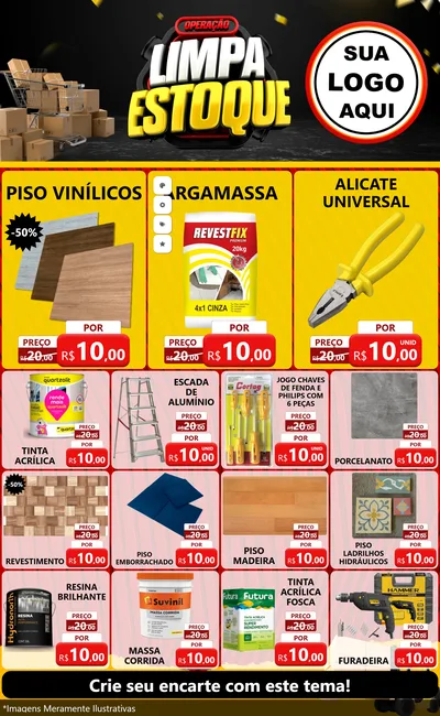 Modelo de Encarte para Encarte Grande com o tema Operação Limpa Estoque para Material para Construção