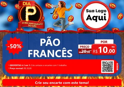 Modelo de Cartaz para Cartaz A4 Horizontal com o tema Dia P - O Dia Mais Barato Do Mês para Padaria