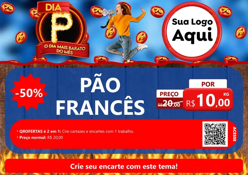 Modelo de Cartaz para Cartaz A4 Horizontal com o tema Dia P - O Dia Mais Barato Do Mês para Padaria