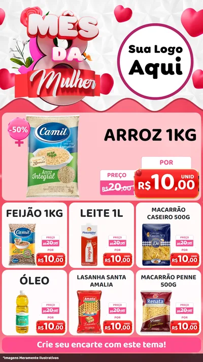 Modelo de Rede Social para Stories com o tema Mês da Mulher para Supermercado