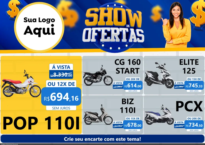 Modelo de Encarte para Encarte A4 Horizontal com o tema Show de Ofertas para Concessionaria de Motos