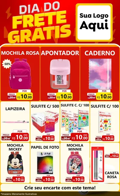 Modelo de Encarte para Encarte Grande com o tema Dia do Frete Grátis para Papelaria