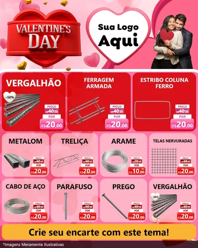 Modelo de Rede Social para Feed Instagram com o tema Valentine's Day para Ferragens