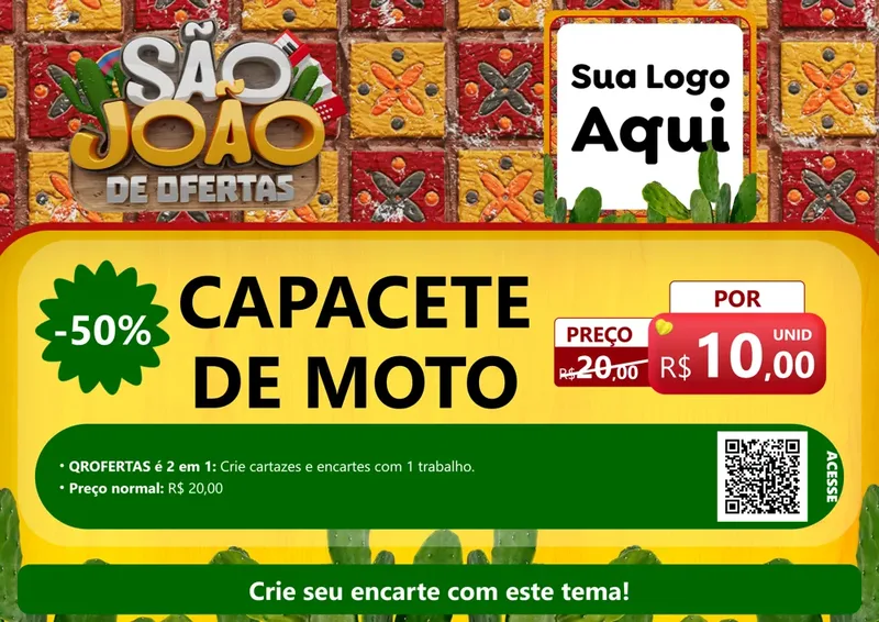 Modelo de Cartaz para Cartaz A4 Horizontal com o tema São João de Muitas Ofertas - Junina para Moto peças