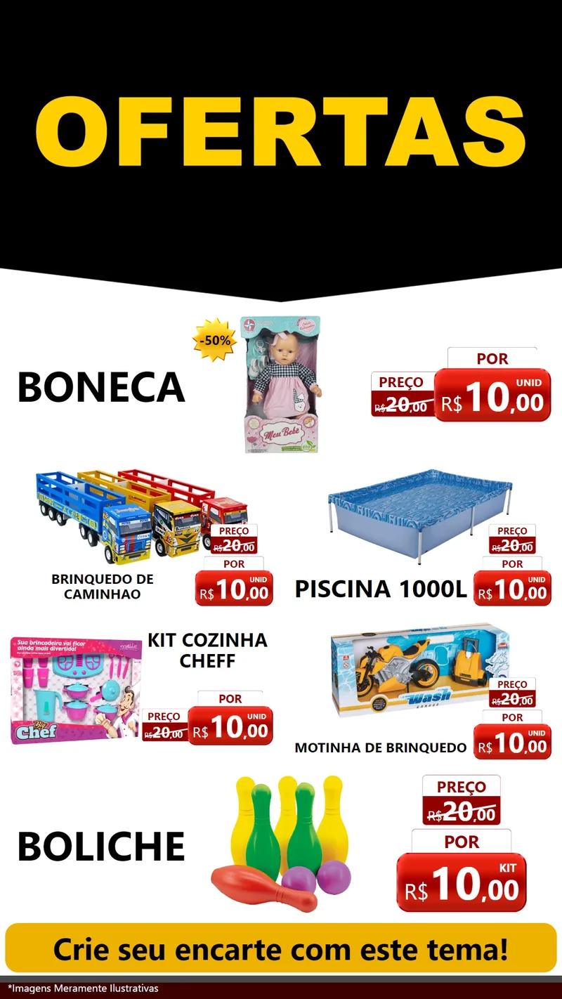 Modelo de TV para TV Vertical com o tema Ofertas Preto e Vermelho Cartaz para Brinquedos