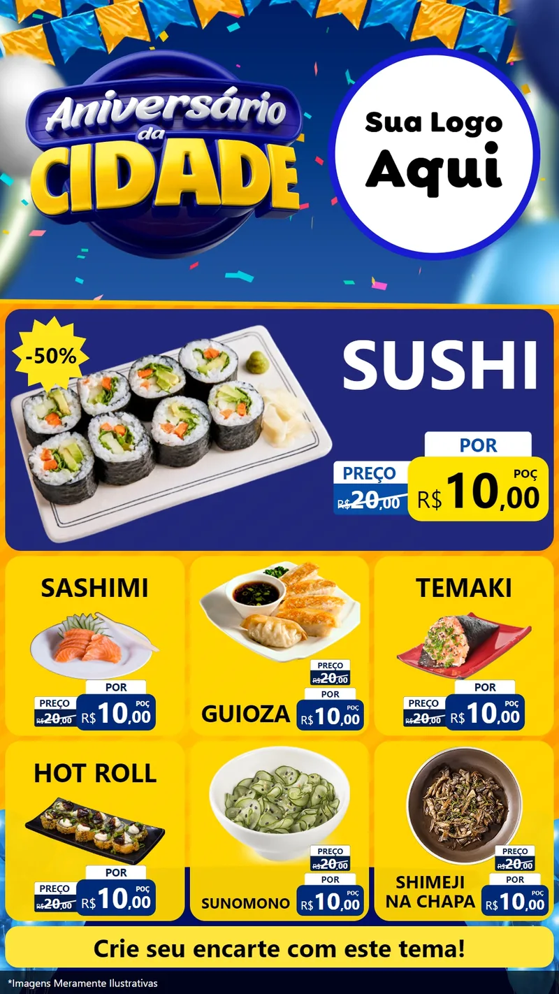 Modelo de Rede Social para Stories com o tema Aniversário da Cidade para Comida japonesa