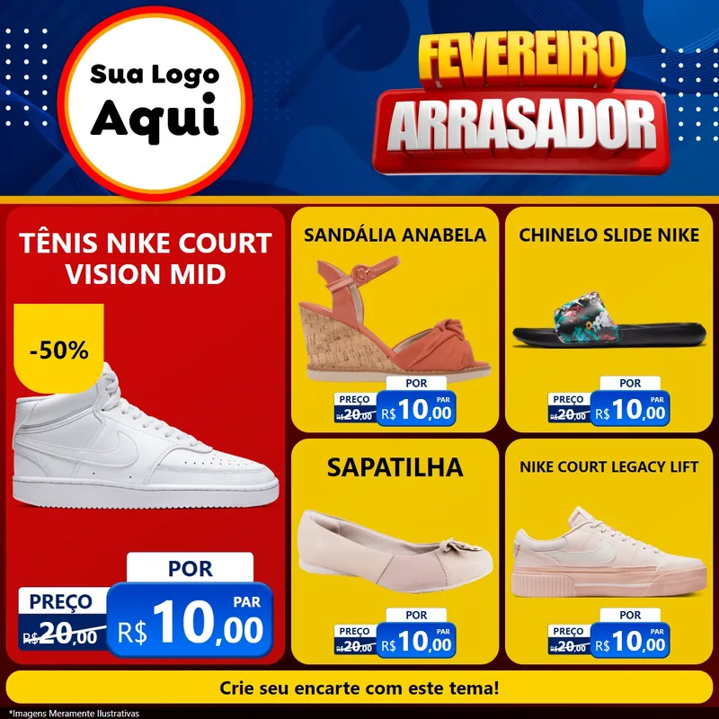 Modelo de Rede Social para Feed Facebook com o tema Fevereiro Arrasador para Calçados