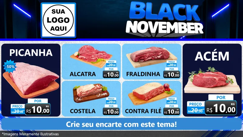 Modelo de TV para TV Horizontal com o tema Black November para Açougue